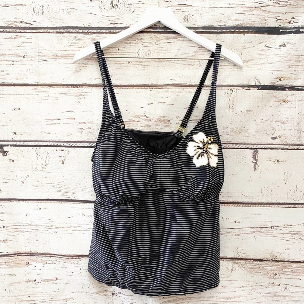 XHILARATION Black Stripe Tankini Bathing Suit Top Sz 2X